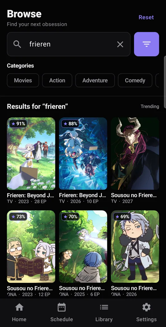 Anime search results